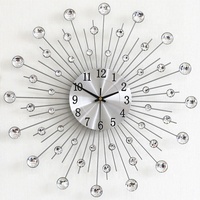 50cm High-End 3D Sparkling Diamond-Studded Needle Quartz Crystal Silver Metal Battery-Powered Wall Clock Creative Starry Sky