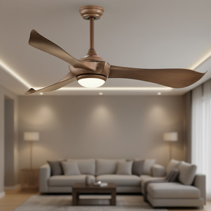 Ventilateur de plafond LED moderne de 52 pouces avec lumière, finition noyer, moteur DC, 3 pales, télécommande, 5 vitesses, intensité variable, blanc chaud 2700K - Product Image 2