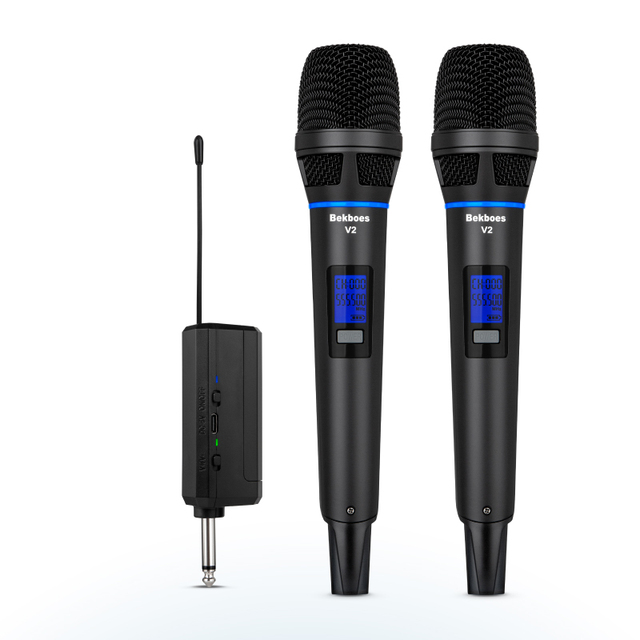 Bekboes V2 Factory Wholesale Dual UHF Wireless Portable Microphone for Singing Karaoke Live Broadcast Outdoor Performance Church