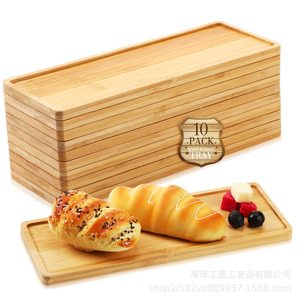 Plateau de service en bambou, couleur bois naturel, lot de 10, rectangulaire, pour la présentation des aliments, du pain, des desserts, pour les fêtes - Product Image 1