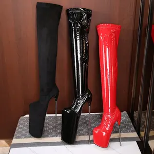 35-47 Women Round Toe Platform Lace Up 30cm High Stiletto Nightclub Ankle Boots 