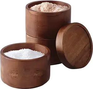 Scatola di sale in legno di Acacia e scatola di spezie con coperchio girevole barattolo di legno per cucina perfetta