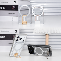 Porte-cartes magnétique transparent avec support métallique, support de téléphone magnétique transparent 3-en-1 pour utilisation quotidienne et visualisation sur bureau