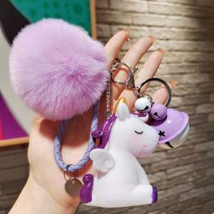 Nouveau Pendentif de Sac 3D en Plastique <span class=keywords><strong>Licorne</strong></span> avec <span class=keywords><strong>Pompon</strong></span> en Poils, Jouets en Caoutchouc, <span class=keywords><strong>Porte</strong></span>-clés <span class=keywords><strong>Pompon</strong></span> en Poils de Lapin Artificiels Moelleux, Pendentif <span class=keywords><strong>Clé</strong></span> Fille - Product Image 1