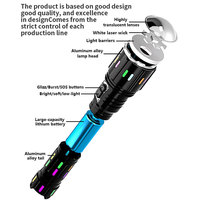 Lampe torche LED blanche 30W, 1000+ lumens, haute luminosité, étanche IP55, zoomable, rechargeable USB-C, portée du faisceau 500-600M, spéciale
