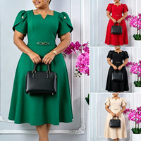 D3368 Robes d'été tendance pour femmes, décontractées et élégantes, col en V asymétrique, manches courtes, coupe trapèze, pour le bureau, robes africaines formelles