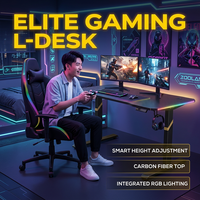 AOR Meilleures ventes Bureau en L silencieux à hauteur réglable pour e-sport, jeu, bureau et étude, avec éclairage RGB stylé, panneau E0, vente en gros usine