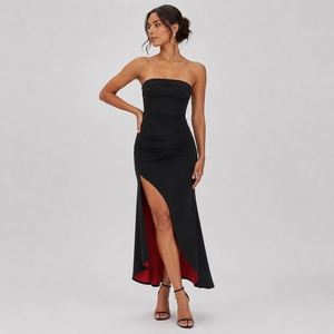 Robe longue color block sans manches moulante col montant avec fente latérale pour soirée et cérémonie - Product Image 4
