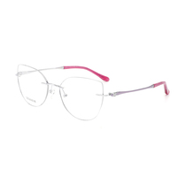 Cadre optique en titane sans monture en forme d'oeil de chat haut de gamme Design de temple de mode Lunettes en titane pour femmes