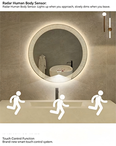 Miroir de salle de bain mural LED moderne avec interrupteur tactile réglable, lumière 3000K-6000K, alimentation par prise électrique - Product Image 4