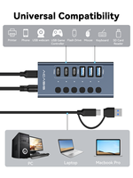 HB06Pro 7-in-1 Type C Hub 10Gbps USB3.2 Gen2 3USB-A+3USB-C 6 Sakelar 48W Stasiun Docking Bertenaga Tersedia di Stok
