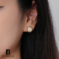 Boucles d'oreilles en argent sterling 925 ICEBELA, bijoux de luxe pour femmes, zircone cubique, plaquées or, étoile à huit branches, pour filles