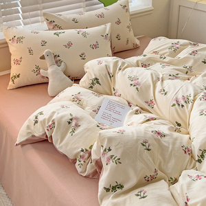 <strong>Double</strong> Layer Yarn Polyester <strong>Duvet</strong> <strong>Cover</strong> Fitted Sheet Dorm Single Bedding Set 4 Piece Soft Breathable for Student Dorm Home - Product Image 3