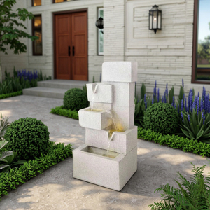 Grande Polyresin giardino fontana cascata ornamento in fibra di vetro legno durevole <span class=keywords><strong>con</strong></span> pietra di metallo stile artificiale per la protezione del cortile - Product Image 3