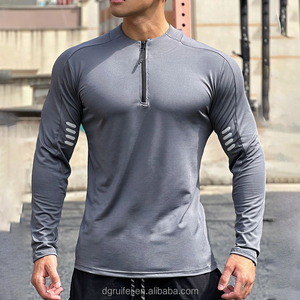 Kaus lengan panjang pria, baju KOMPRESI pria lengan panjang, atasan ritsleting 1/4 perempat, Slim Fit otot ringan, leher corong, Kustom - Product Image 6