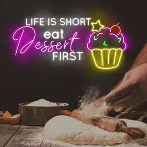 La vita è breve mangiare il Dessert prima insegna al Neon, decorazione murale del negozio di dolci, forno per Cupcake luci Led Custom insegne al Neon - Product Image 2