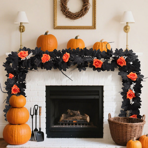 Guirlande de vigne d'érable noire facile à obtenir avec des fleurs rouges, violettes et oranges pour la décoration de la maison et les fêtes de la récolte - Product Image 2