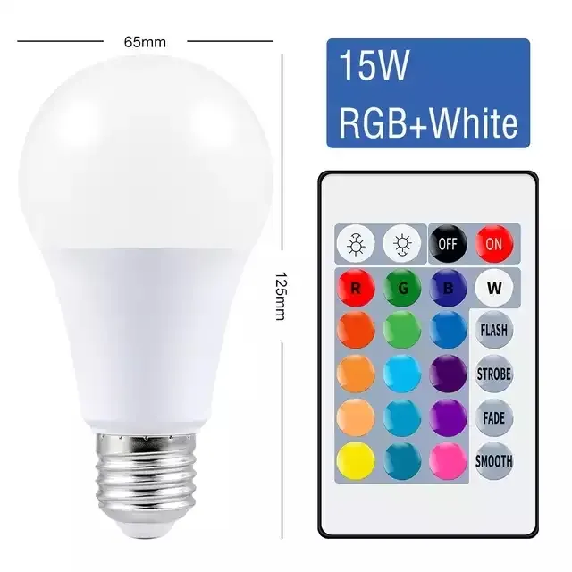 스마트 홈 조명 E27 RGB LED 전구 조명 15W RGB 빛 Lampada 변경 다채로운 LED 램프 IR 원격 제어