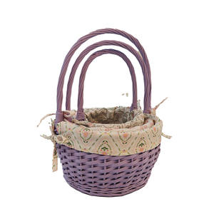 Panier-cadeau en osier en gros avec poignée, panier de rangement en saule tissé à la main avec tissu - Product Image 3