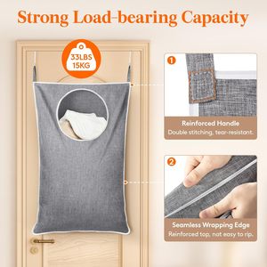 Hanging <b>Laundry</b> Hamper 33x15x85cm Foldable Fabric Rectangle Bathroom Clothing Organizer With Stainless Steel Hooks - Product Image 3