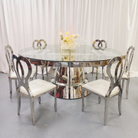 Mesa de Vidrio Extensible con Marco de Acero Inoxidable Moderno y de Lujo, Mesa para Bodas, Decoración para Banquetes de Novios