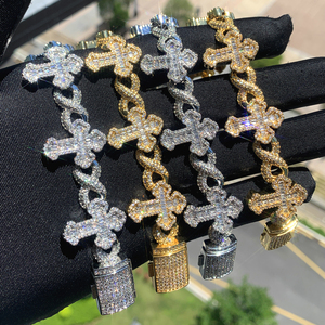 Bracelet chaîne cubaine personnalisé en argent plaqué, style hip-hop, avec breloque multi-croix en forme de X, serti de zircons cubiques 5A, pour hommes <span class=keywords><strong>et</strong></span> <span class=keywords><strong>femmes</strong></span> - Product Image 3
