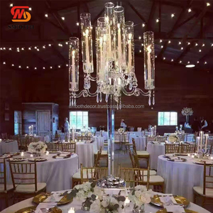 Centres de table de mariage élégants et lisses, bougeoir transparent, candélabre en cristal à 6 bras - Product Image 4