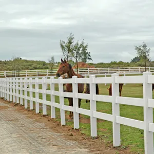 Poste y riel blanco de pvc, cerca de granja, para caballos, 3 rieles