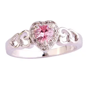 Kleur Diamond Promise Hollow Heart Shape Engagement Rings Roze Hart Zirconia Vinger Ringen Voor Liefhebbers Bruids Sieraden
