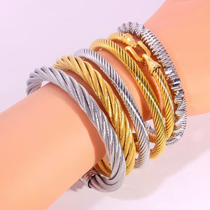 <span class=keywords><strong>Bracelet</strong></span> jonc torsadé minimaliste <span class=keywords><strong>en</strong></span> fil d'or et d'argent, <span class=keywords><strong>en</strong></span> acier inoxydable anti-ternissement, triple X, unisexe - Product Image 2