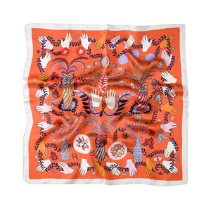 Fashion Design Square Silk Scarf Modern Hand And Vase Printing Suit Matching Jacquard Women silk scarf