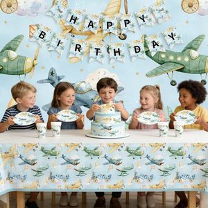 Articles de fête pour enfants DAMAI, thème avion, vaisselle de fête comprenant des assiettes en papier, des gobelets, des serviettes, pour 8 invités - Product Image 1