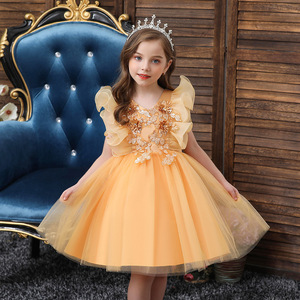 Children's Princess Dress Yellow A-Line Sleeveless Tutu Flower Girl Dress Sweetheart Neckline Party Performance Wear - Product Image 1