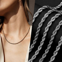 Chaîne à maillons en acier inoxydable 316L de 60 cm, plaquée or, style hip-hop unisexe, collier en corde torsadée