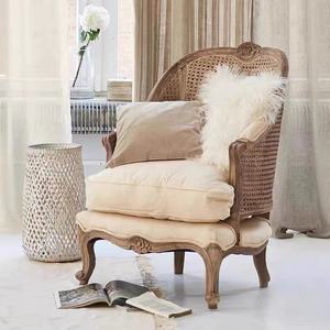 फ्रेंच शैली ठोस लकड़ी ओक रतन एकल सोफे आर्मचेयर लिविंग रूम कॉफी शॉप कपड़ों की दुकान होटल-फैक्टरी - Product Image 3