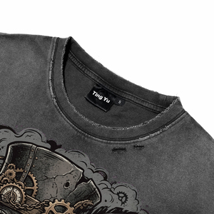 T-shirts vintage en coton délavé et vieilli pour hommes, respirants, avec impression personnalisée sur le devant, à manches courtes, pour la vente en gros - Product Image 3