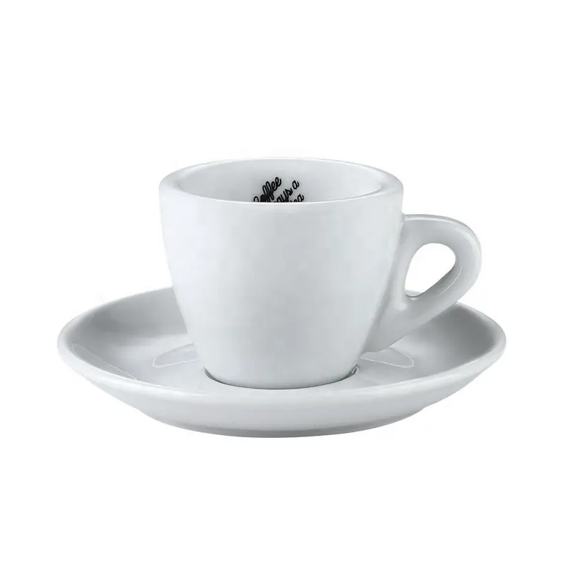 Özel baskılı Logo Modern zarif konsantre porselen kahve kupa küçük kalın seramik Espresso fincanı ve altlık Set