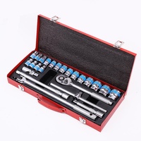 Ensemble d'outils de réparation automobile en métal de 24 pièces, boîte de 1/2 pouce, douilles, clés à roue, douilles de réparation, ensembles d'outils pour voitures, vélos