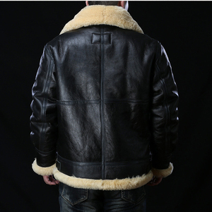 Chaqueta Clásica de Invierno para Hombre, Estilo Bomber, Talla Grande, Cuero Genuino de Piel de Oveja, Forro de Lana Natural, Estilo <span class=keywords><strong>Piloto</strong></span> - Product Image 4