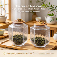 Contenants en verre écologiques faits à la main, transparents, hexagonaux, en verre borosilicate de haute qualité, pour le stockage des aliments et du thé, avec couvercles en bambou