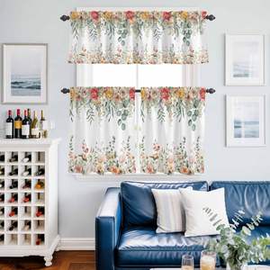 Ensemble de rideaux et cantonnières de cuisine à motifs floraux printaniers, style ferme, feuilles d'eucalyptus, rideaux de fenêtre à volants, 3 pièces - Product Image 6