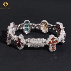 ZUANFA JEWELRY 925 <b>Silver</b> Rhodium Plated Moissanite Cross <b>Cuff</b> <b>Bracelet</b> Luxury Iced Out Unisex Colored Moissanite <b>Bracelet</b> - Product Image 1