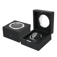 Boîte à remontoir de montre simple en bois noir mat, avec doublure en cuir personnalisée, couvercle rabattable, étui de rangement automatique pour montre, boîte cadeau avec logo personnalisé