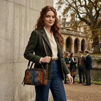 Sac fourre-tout décontracté de luxe pour femme en cuir véritable, motif floral rétro, fermeture éclair, imperméable, polyester – En stock usine