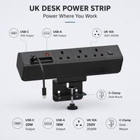 Prise de bureau à clipser de type G standard britannique, 3 prises britanniques avec USB-C 20W PD Charge rapide USB-A, station d'alimentation compacte à clipser