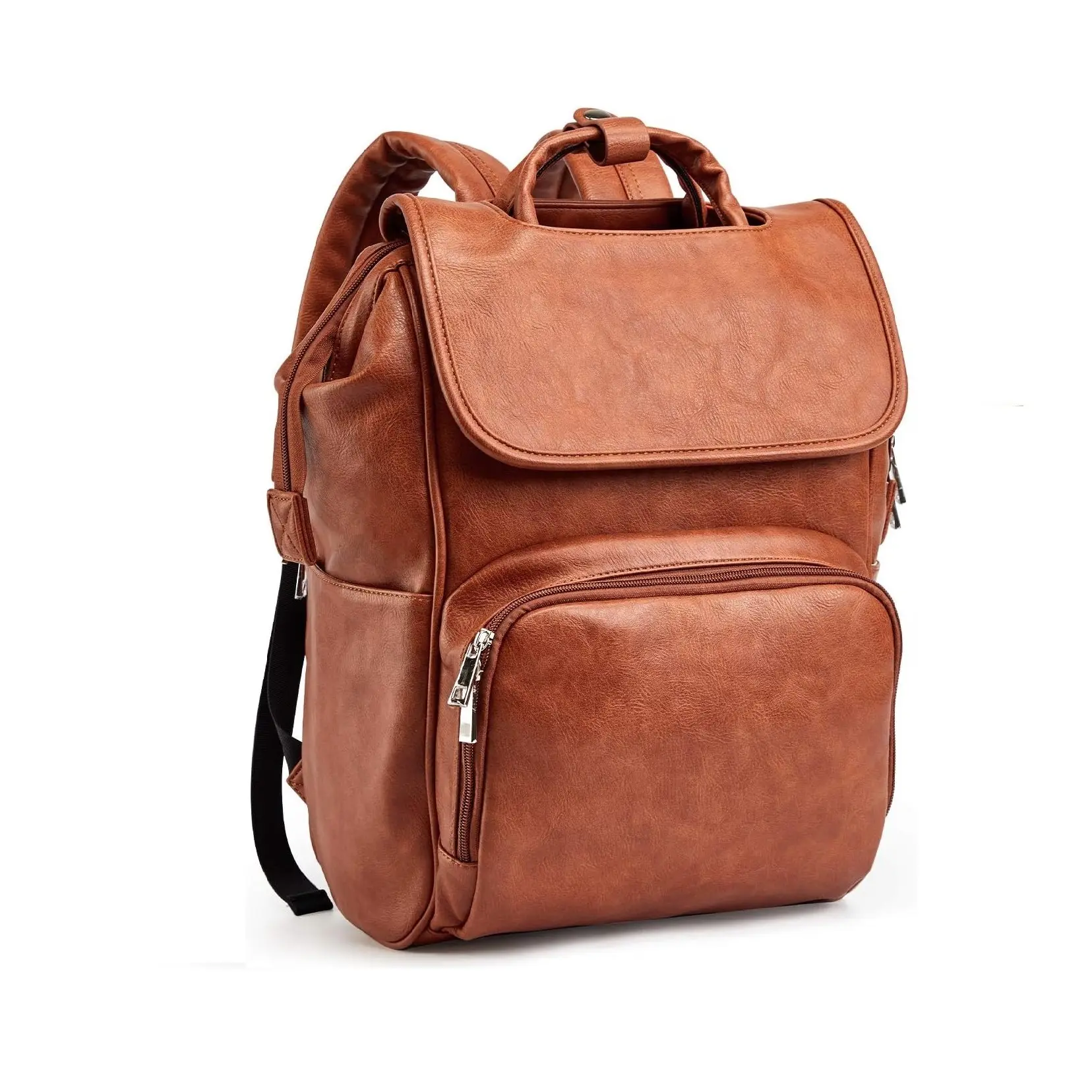 Wholesale Multi-Function Fashion Brown Leather Large Baby Diaper Bag with Custom Size and Design Mommy Bags