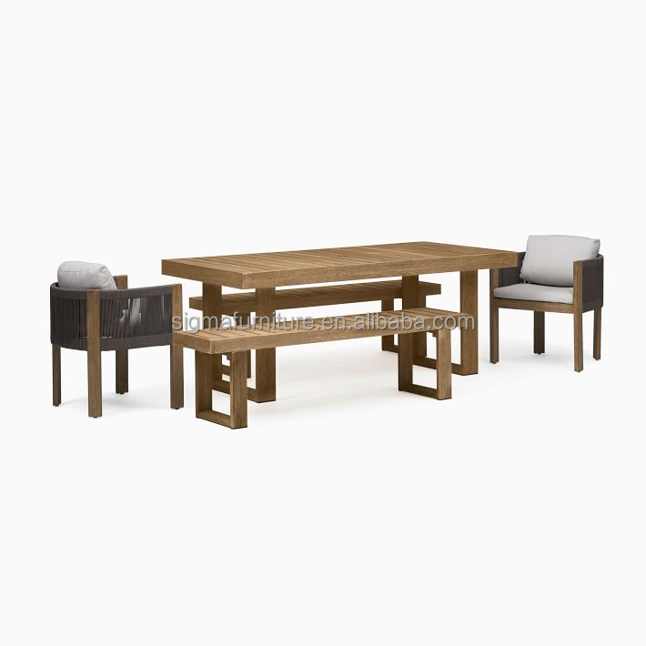 Outdoor Furniture Rectangle Dinging Table Bench Armchair Patio Garden Teak Dining Set Furniture