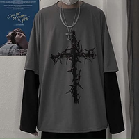 Camisa Gótica Goth de Dos Piezas Ropa Alternativa Top Gótico de Manga Larga Ropa Grunge