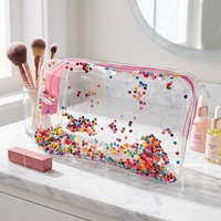 Pochette cosmétique scintillante transparente en PVC, trousse de maquillage étanche, pochette à confettis et sable mouvant, étui de toilette de voyage étincelant pour femmes