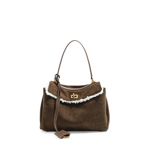 Bolsos de Hombro Retro de Alta Gama para Mujer, Gran Capacidad, Cuero Vacuno Genuino, Lana de Cordero, Piel de Cabra Esmerilada, Gamuza Suave - Product Image 6